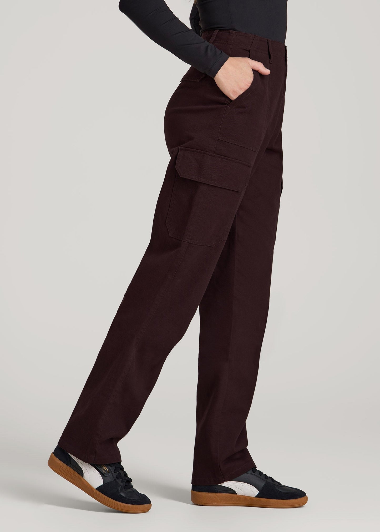 American Tall Women|Men Straight Leg Cargo Chino Pants for Tall Women in Oxblood