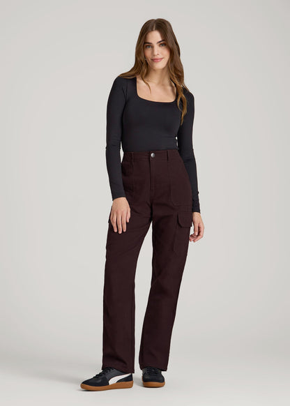 American Tall Women|Men Straight Leg Cargo Chino Pants for Tall Women in Oxblood