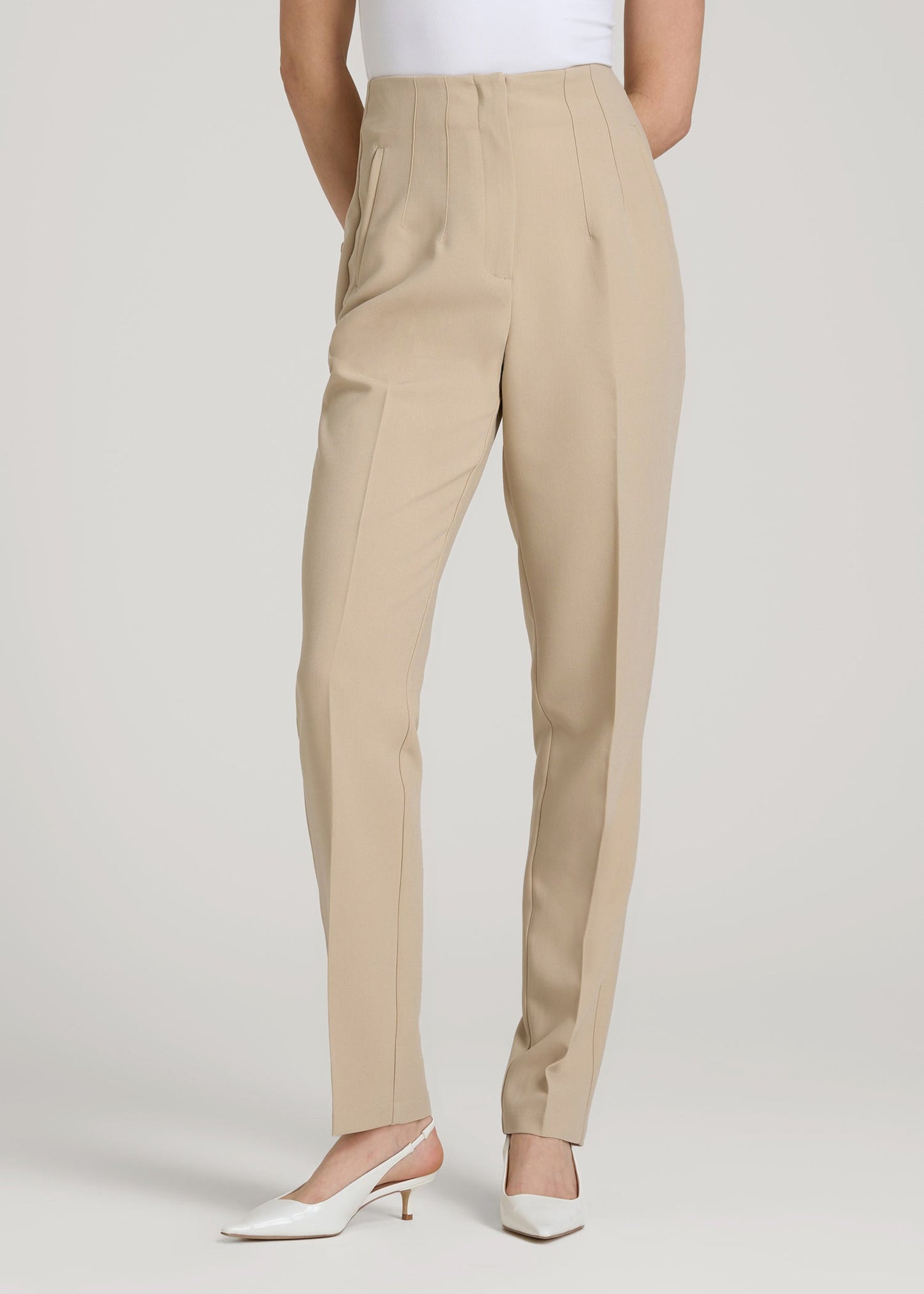American Tall Women|Men High Rise Pants with Darts for Tall Women in Light Camel