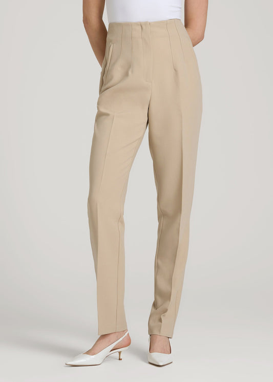 American Tall Women|Men High Rise Pants with Darts for Tall Women in Light Camel