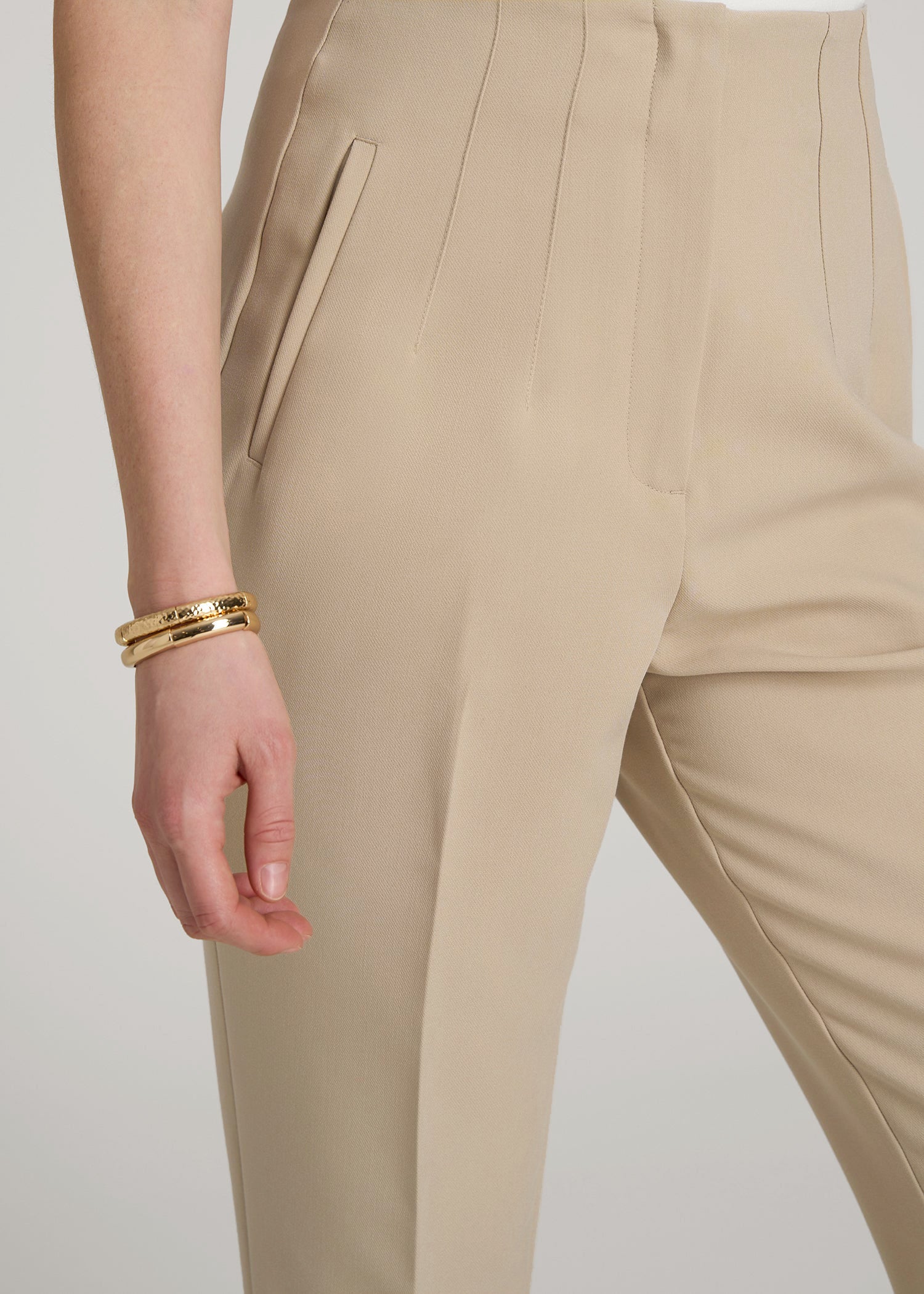 American Tall Women|Men High Rise Pants with Darts for Tall Women in Light Camel