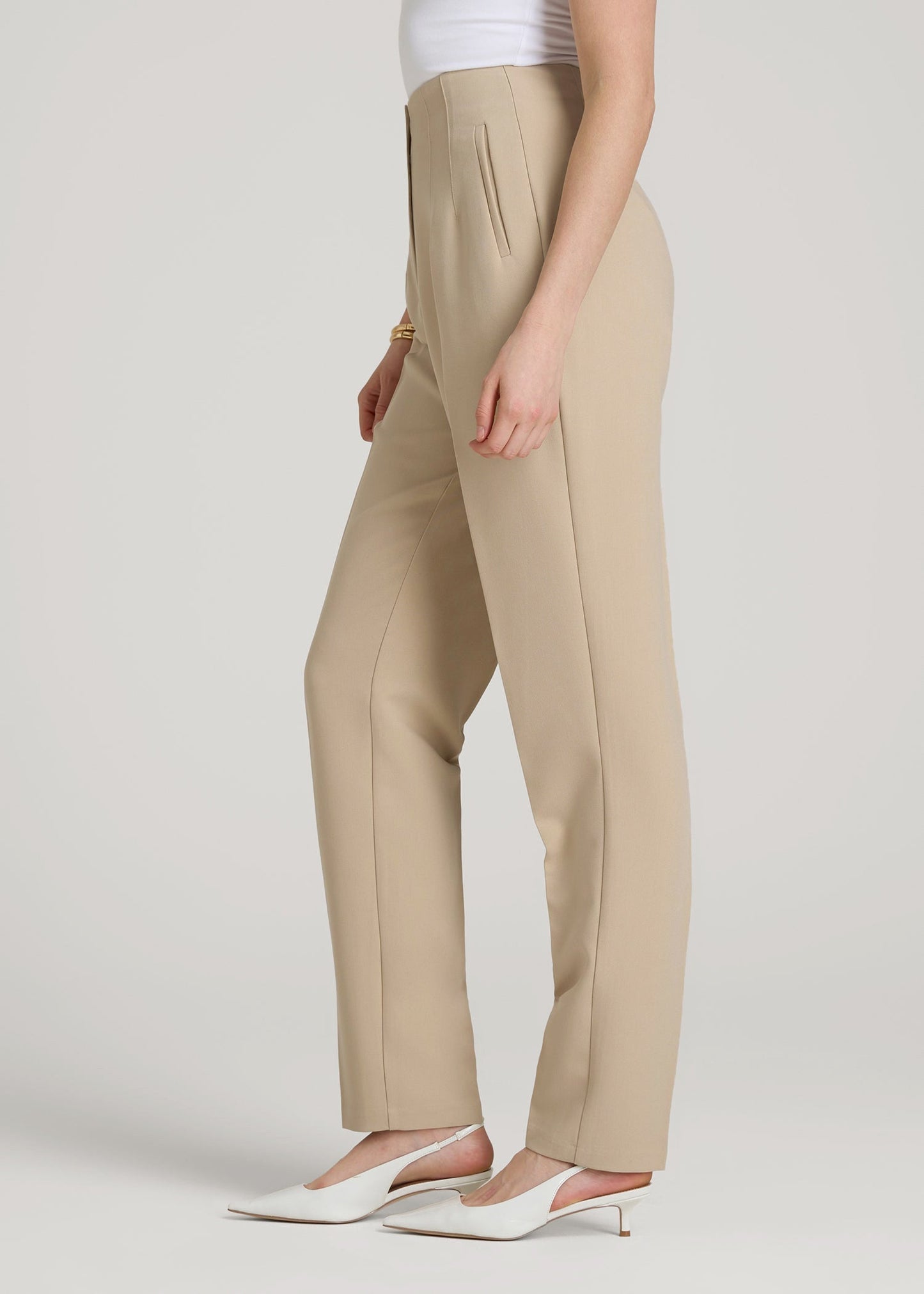American Tall Women|Men High Rise Pants with Darts for Tall Women in Light Camel