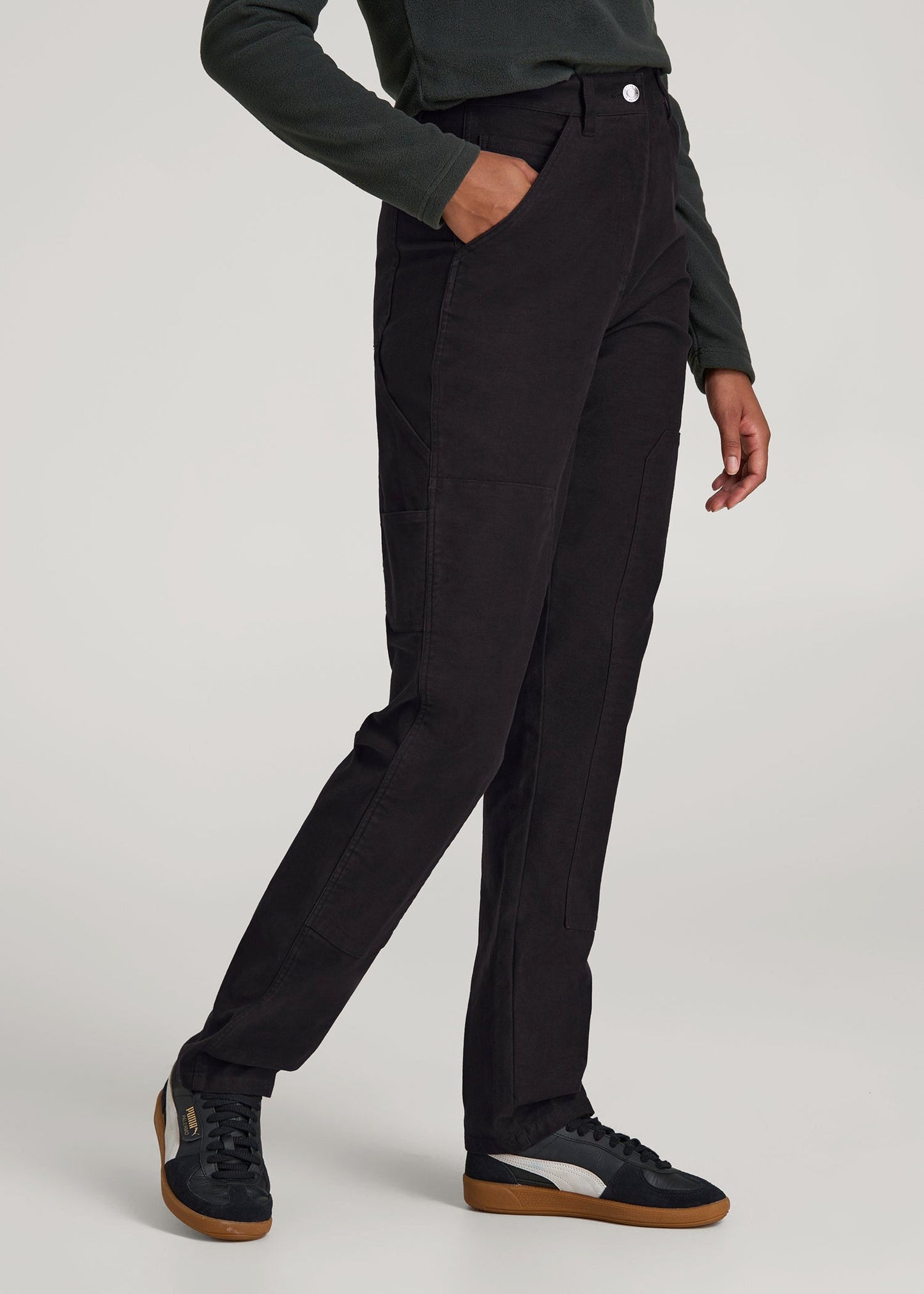 American Tall Women|Men High-Waisted Carpenter Pocket Pants for Tall Women in Black