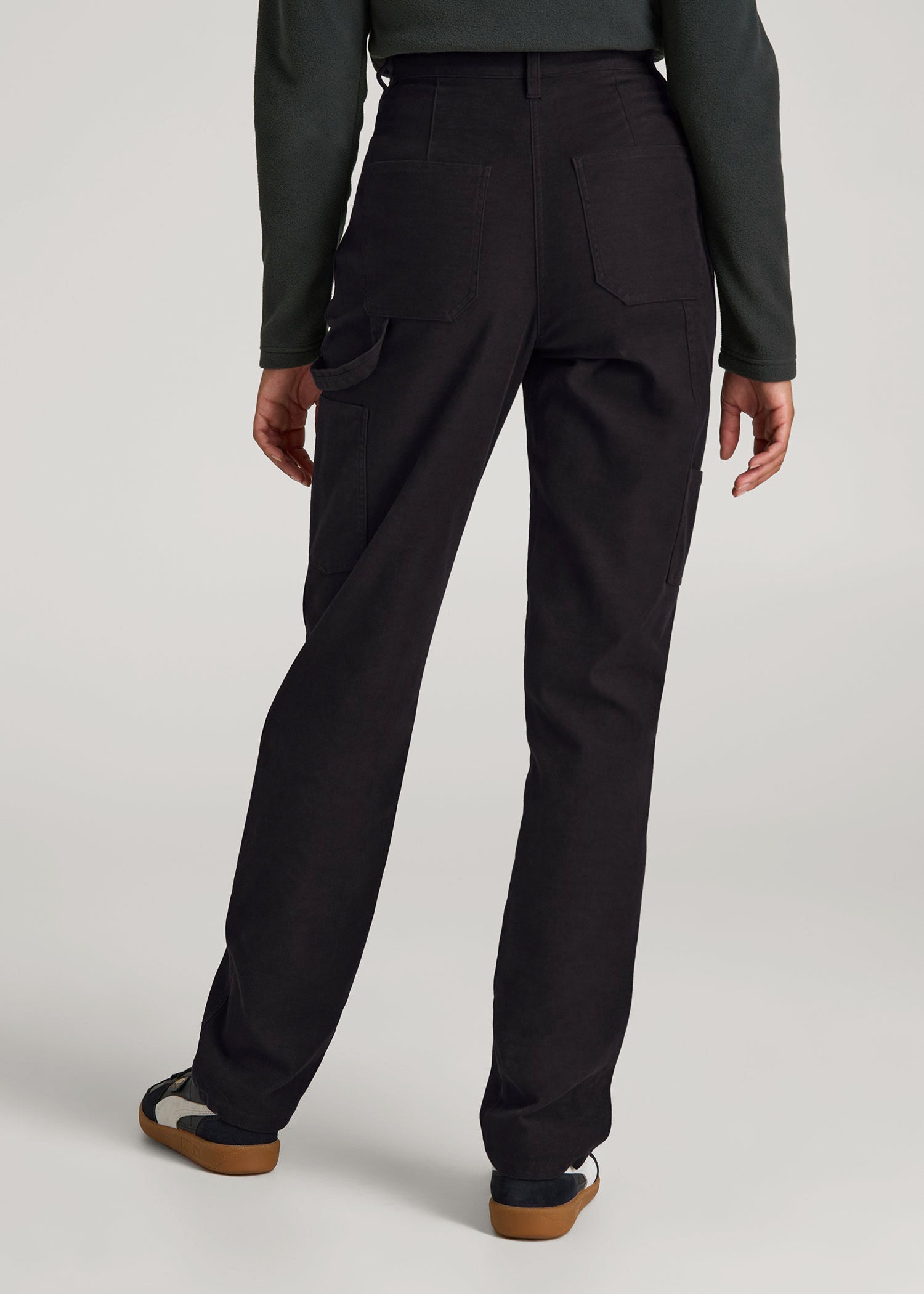 American Tall Women|Men High-Waisted Carpenter Pocket Pants for Tall Women in Black