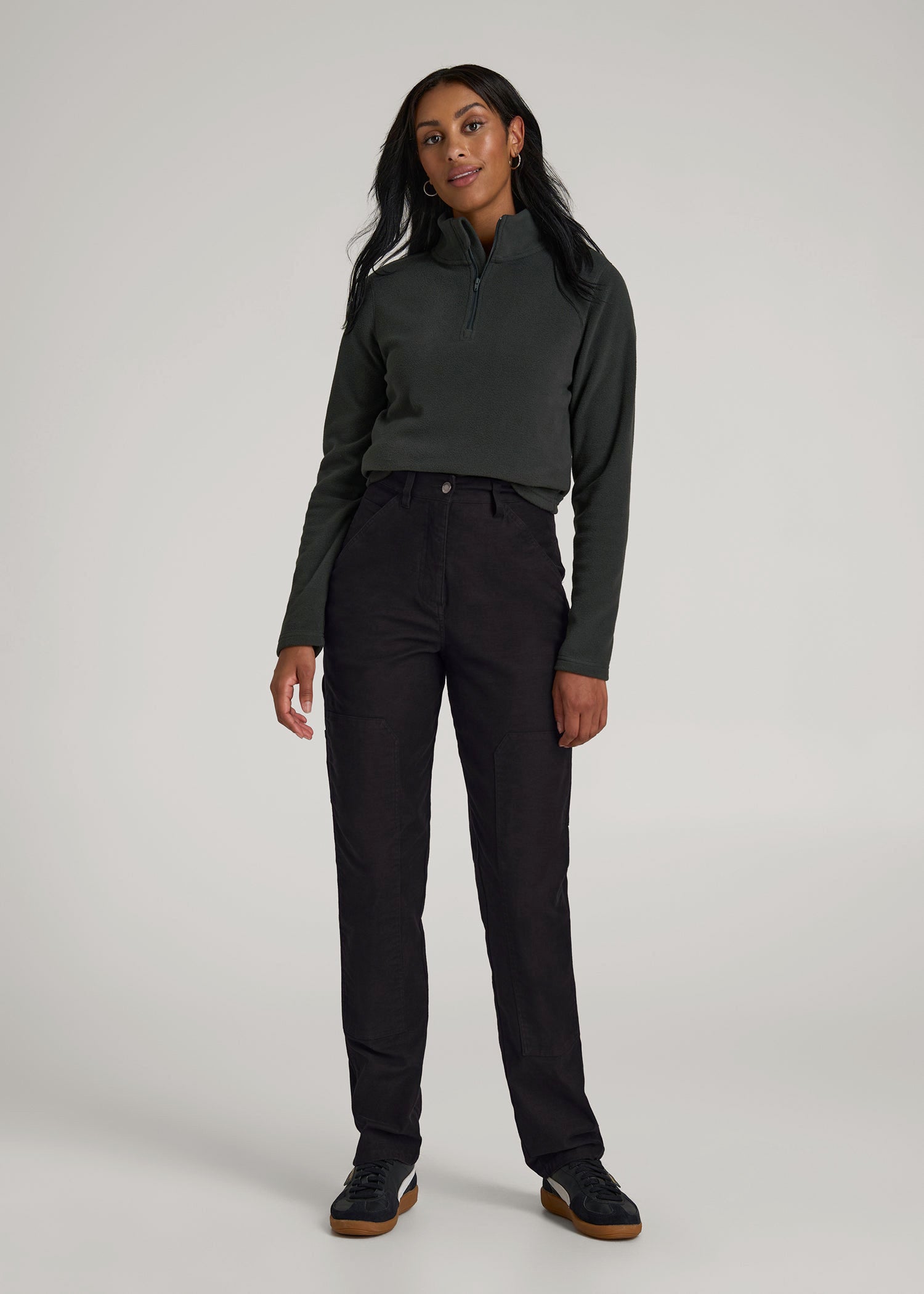 American Tall Women|Men High-Waisted Carpenter Pocket Pants for Tall Women in Black