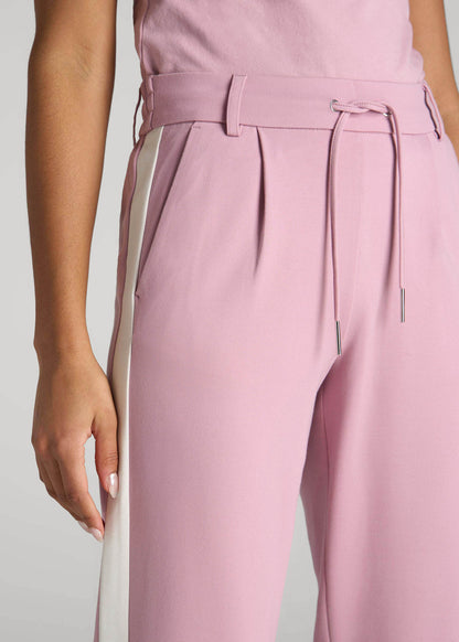 American Tall Women|Men Pull On Tuxedo Stripe Pants for Tall Women in Pink Peony and White Alyssum
