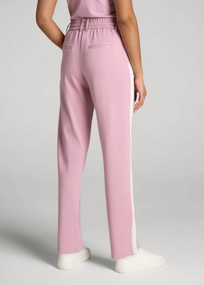 American Tall Women|Men Pull On Tuxedo Stripe Pants for Tall Women in Pink Peony and White Alyssum