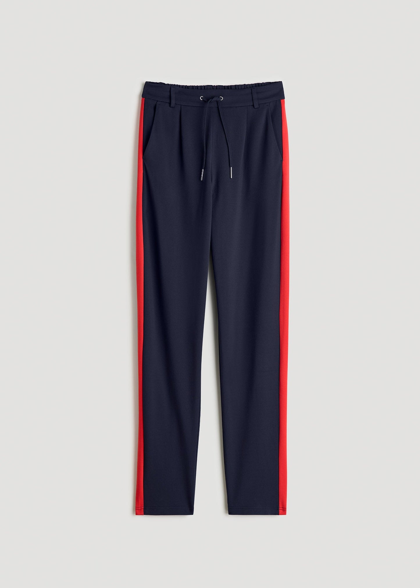 American Tall Women|Men Pull On Tuxedo Stripe Pants for Tall Women in True Navy and Radiant Red