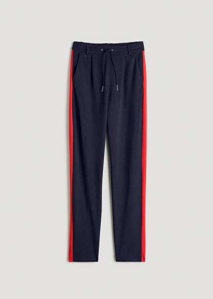 American Tall Women|Men Pull On Tuxedo Stripe Pants for Tall Women in True Navy and Radiant Red