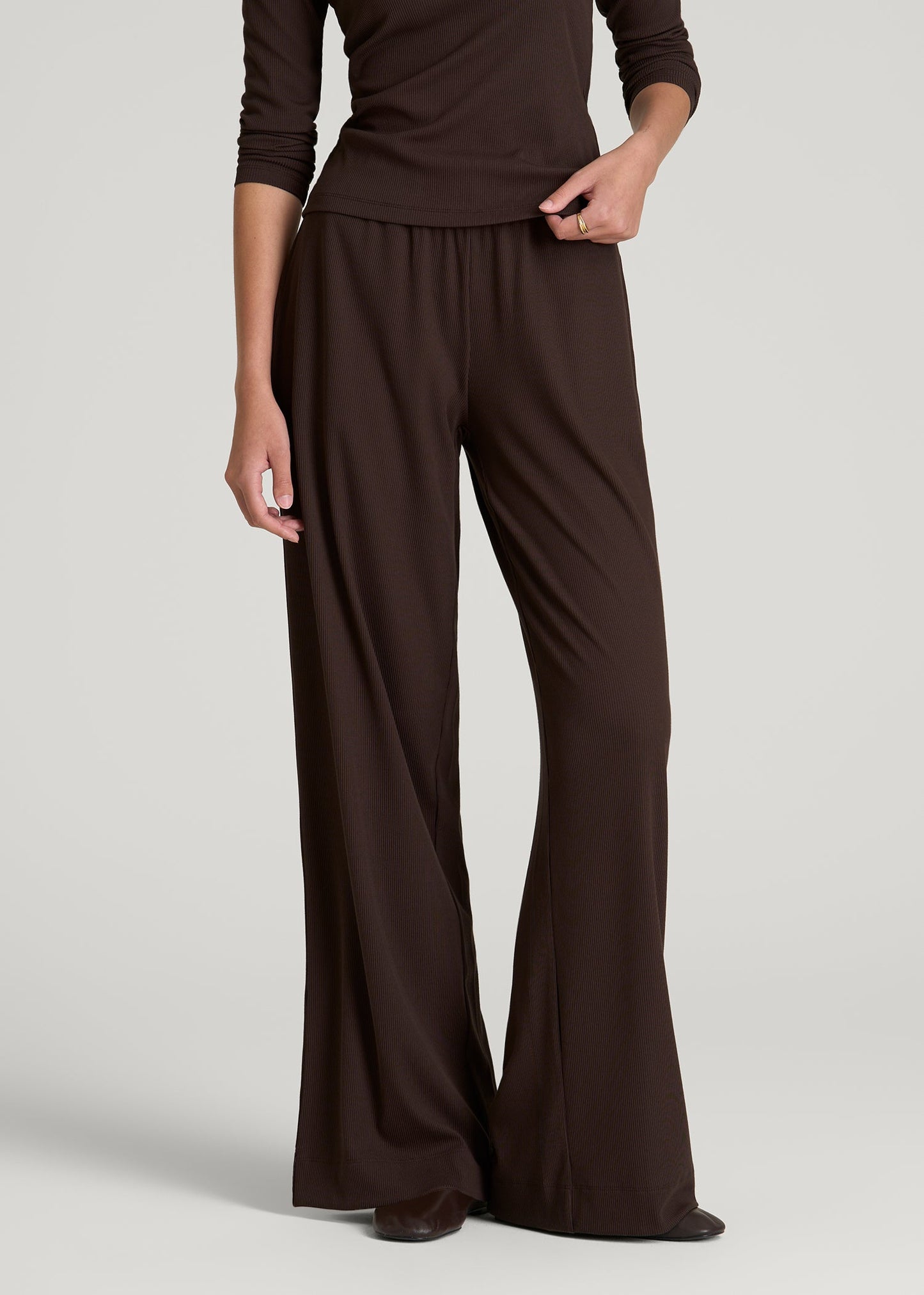 American Tall Women Ribbed Knit Wide Leg Pant for Tall Women in Espresso