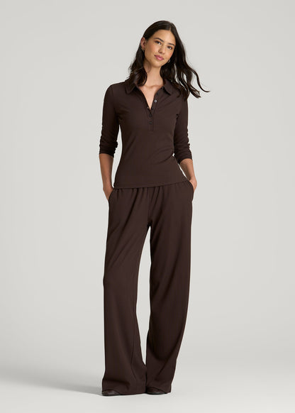 American Tall Women Ribbed Knit Wide Leg Pant for Tall Women in Espresso