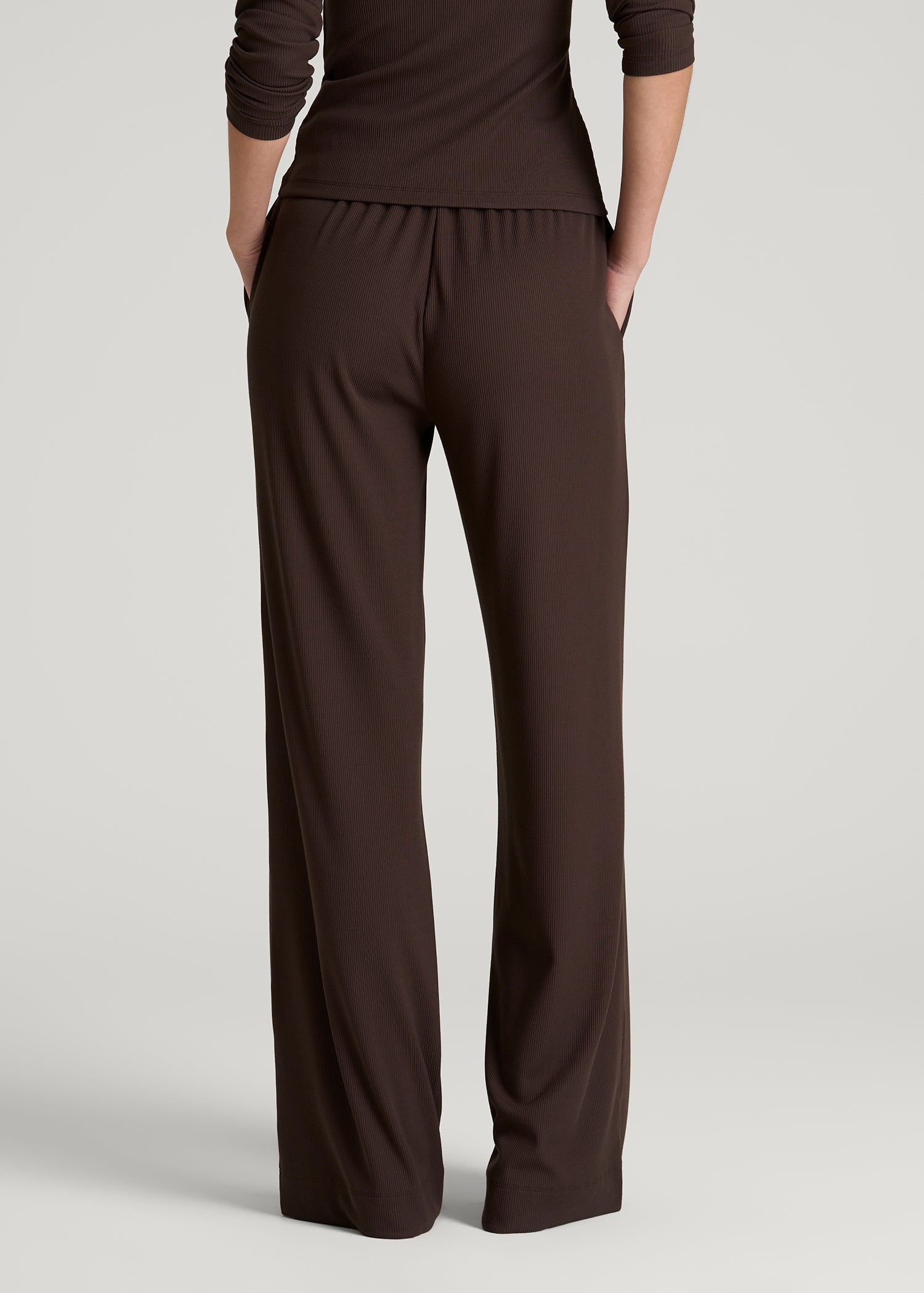 American Tall Women Ribbed Knit Wide Leg Pant for Tall Women in Espresso