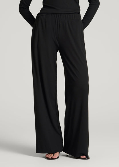 American Tall Women Ribbed Knit Wide Leg Pant for Tall Women in Deep Black