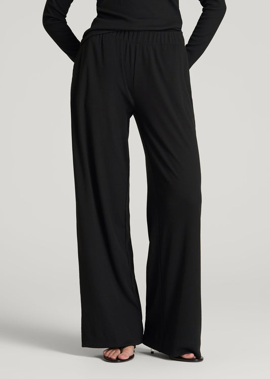 American Tall Women Ribbed Knit Wide Leg Pant for Tall Women in Deep Black