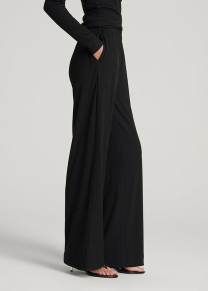 American Tall Women Ribbed Knit Wide Leg Pant for Tall Women in Deep Black