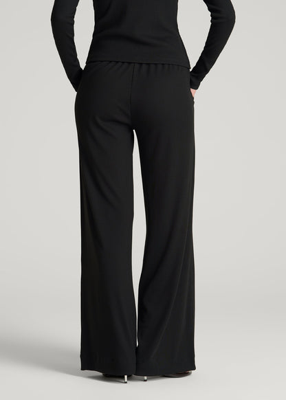 American Tall Women Ribbed Knit Wide Leg Pant for Tall Women in Deep Black