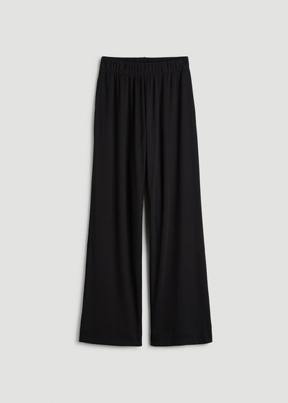 American Tall Women Ribbed Knit Wide Leg Pant for Tall Women in Deep Black
