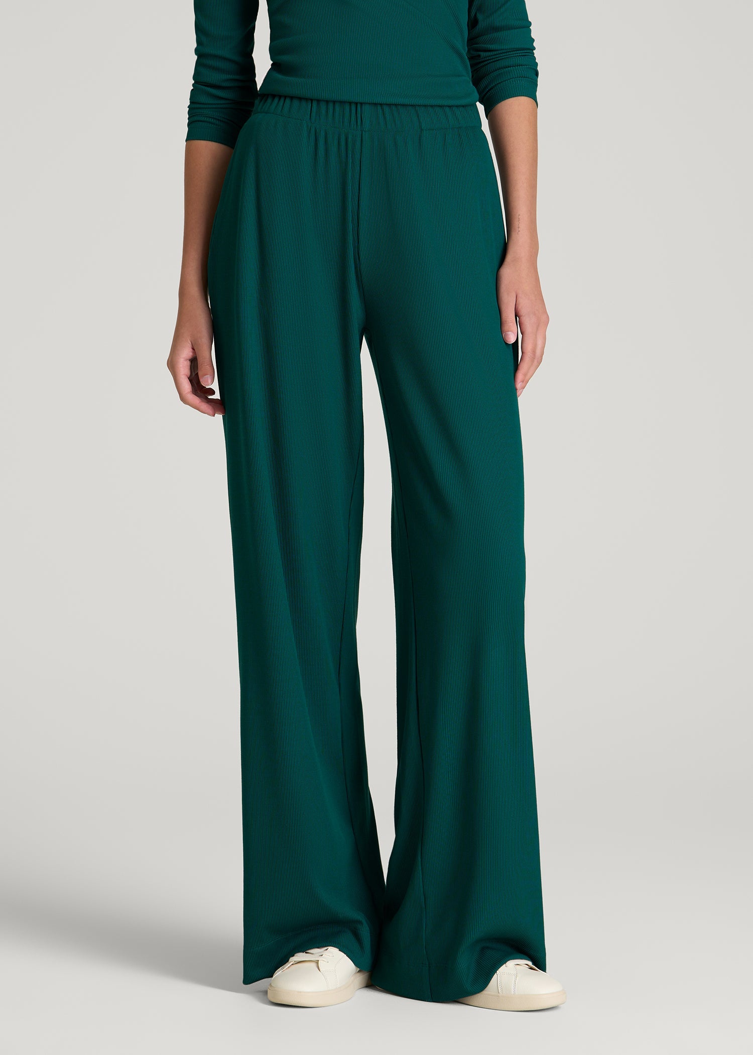 American Tall Women Ribbed Knit Wide Leg Pant for Tall Women in Deep Teal