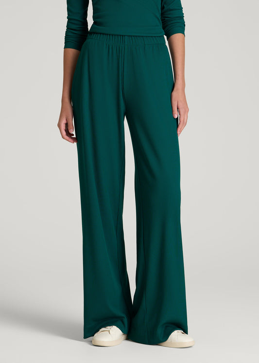 American Tall Women Ribbed Knit Wide Leg Pant for Tall Women in Deep Teal