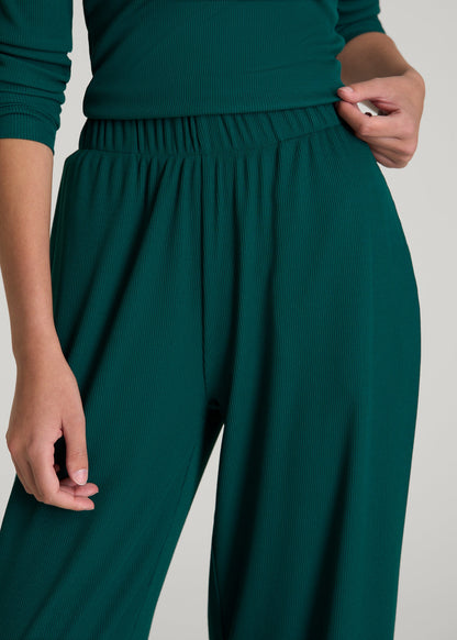 American Tall Women Ribbed Knit Wide Leg Pant for Tall Women in Deep Teal