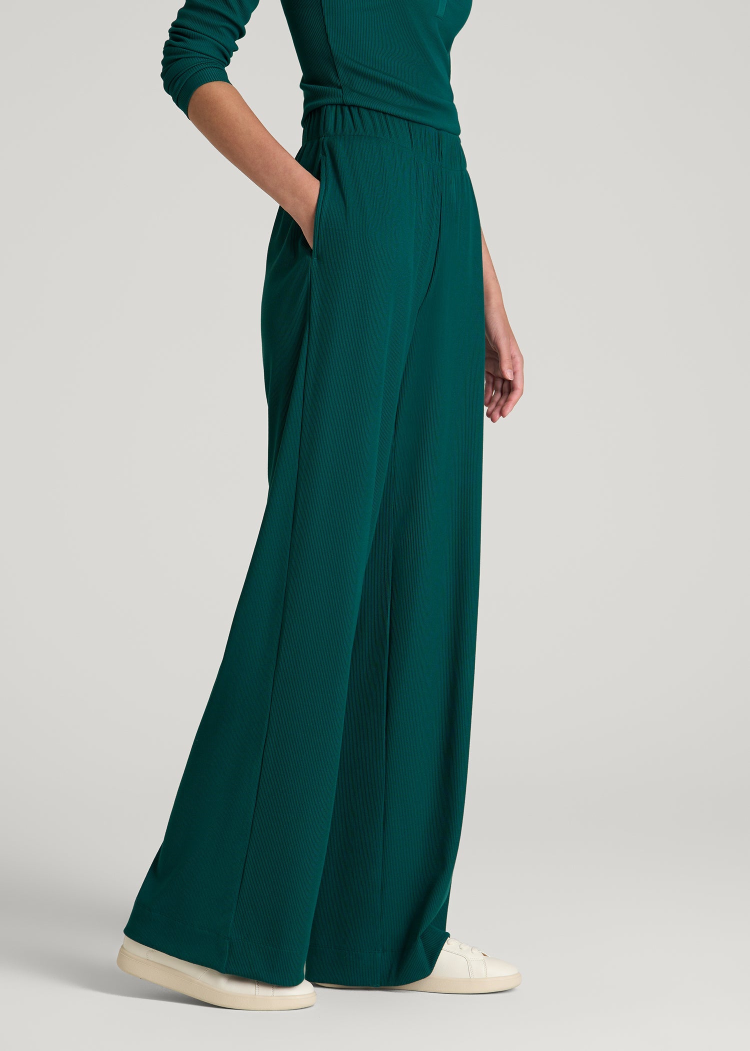 American Tall Women Ribbed Knit Wide Leg Pant for Tall Women in Deep Teal