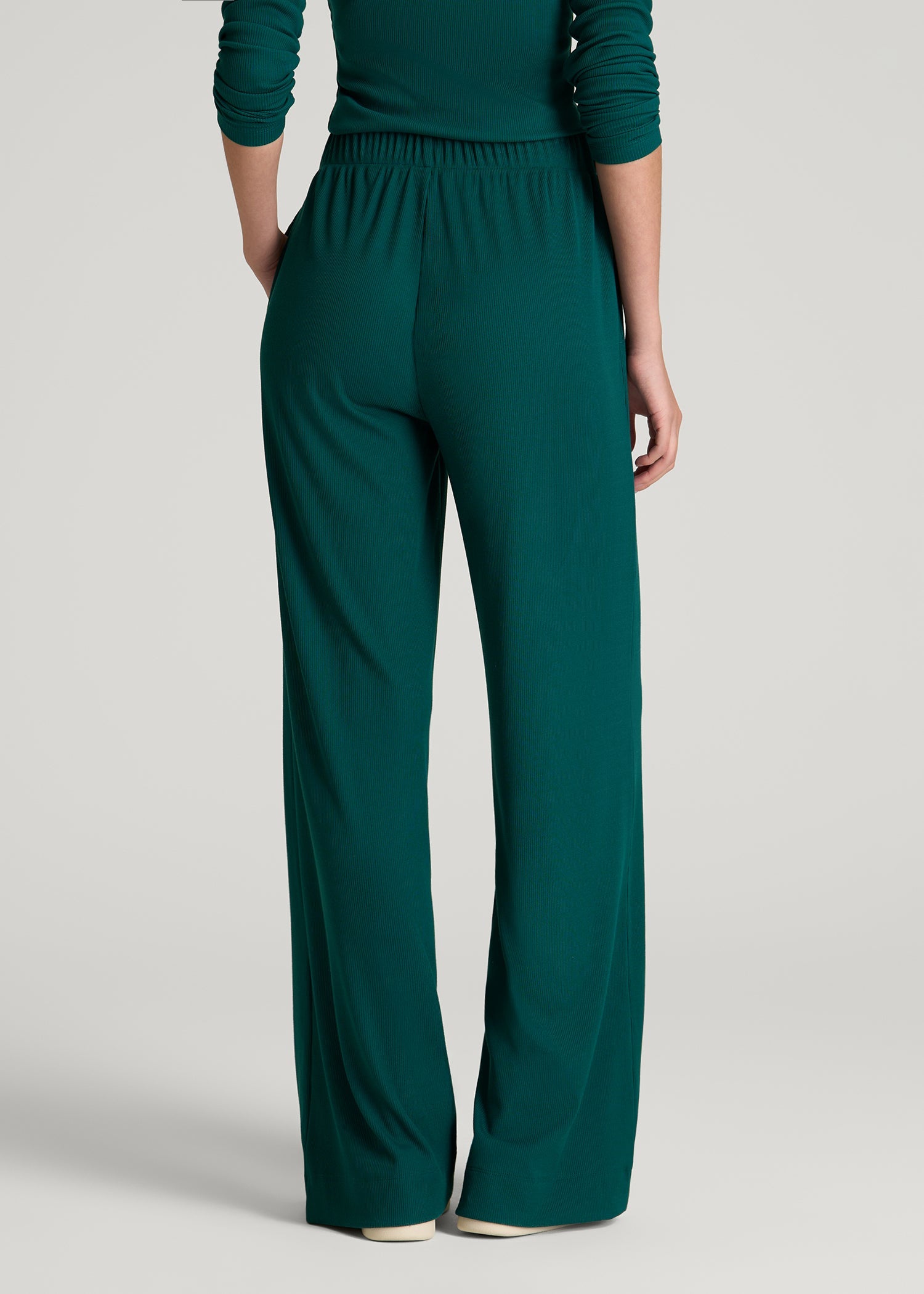 American Tall Women Ribbed Knit Wide Leg Pant for Tall Women in Deep Teal