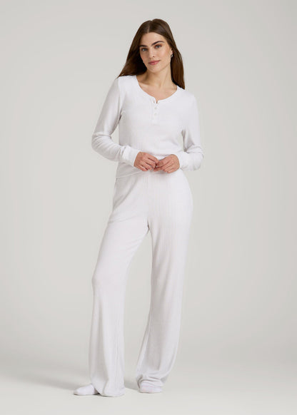 American Tall Women Ribbed Henley Lounge Top for Tall Women in Cloud White