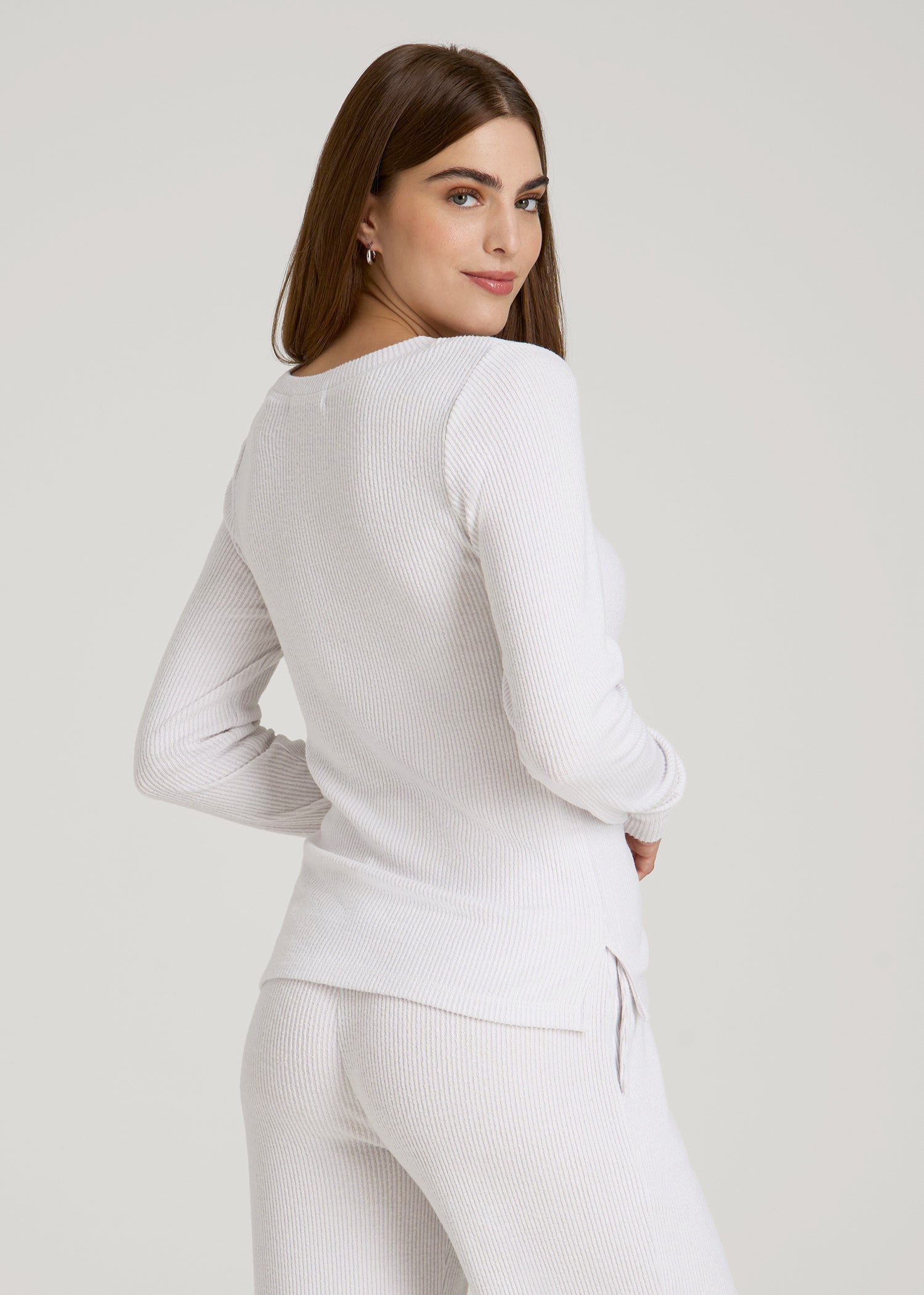 American Tall Women Ribbed Henley Lounge Top for Tall Women in Cloud White