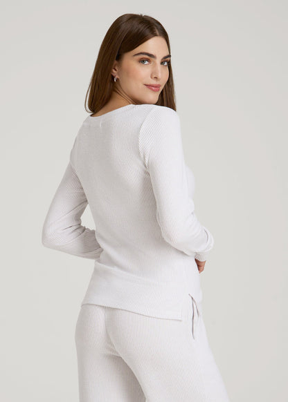 American Tall Women Ribbed Henley Lounge Top for Tall Women in Cloud White