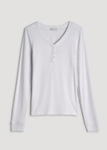 American Tall Women Ribbed Henley Lounge Top for Tall Women in Cloud White