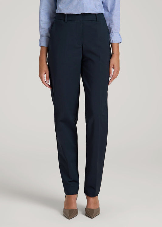 American Tall Women Flat Front Tapered Dress Pants for Tall Women in True Navy