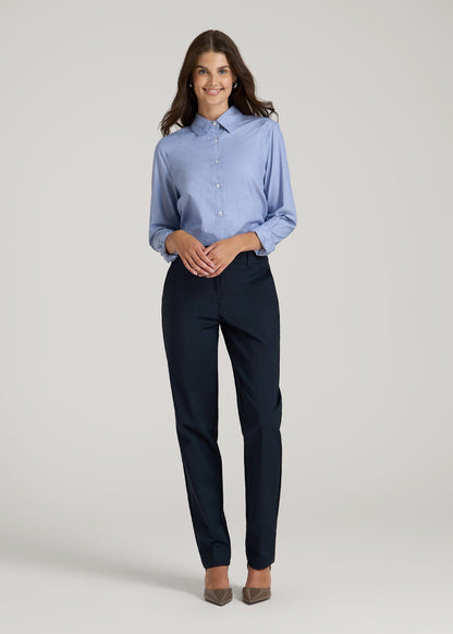 American Tall Women Flat Front Tapered Dress Pants for Tall Women in True Navy