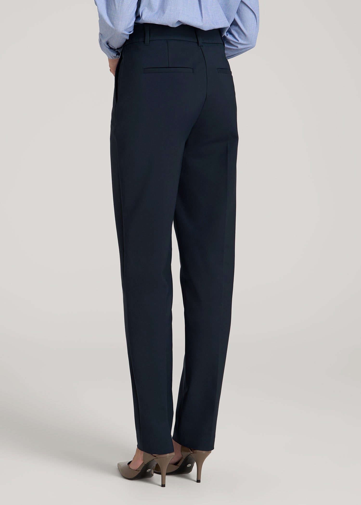 American Tall Women Flat Front Tapered Dress Pants for Tall Women in True Navy