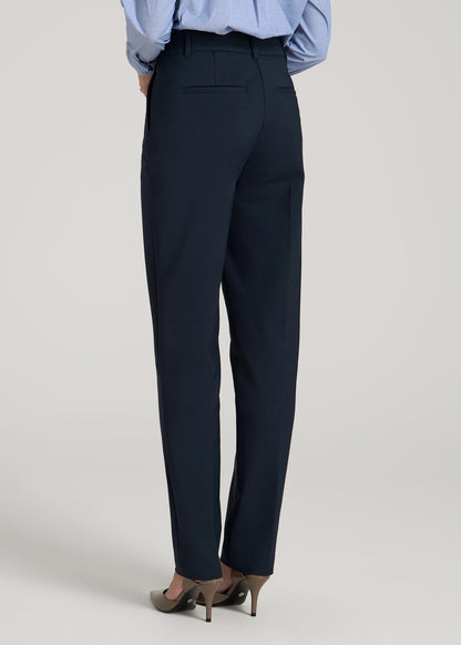American Tall Women Flat Front Tapered Dress Pants for Tall Women in True Navy