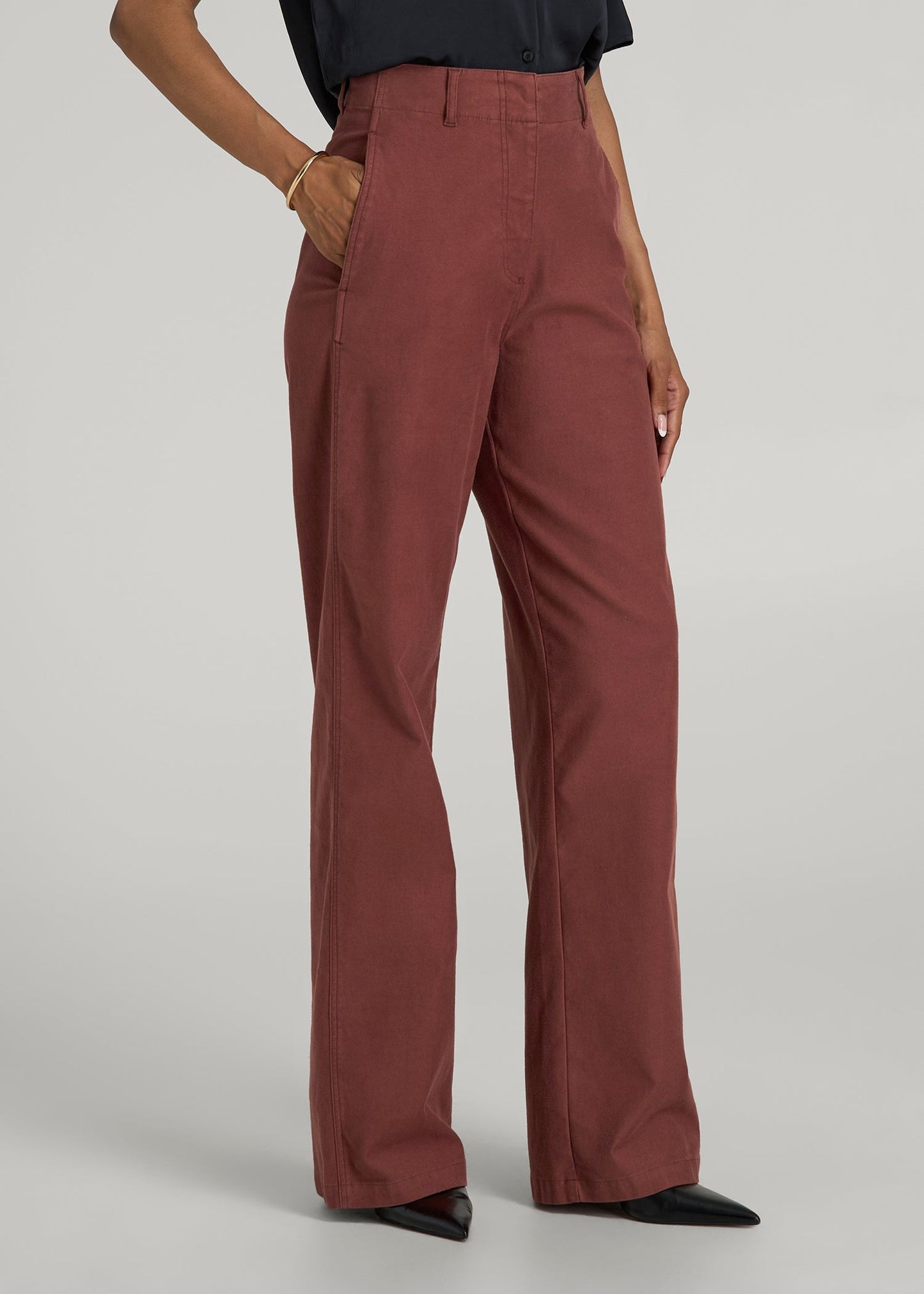 American Tall Women High Rise Wide Leg Flat Front Chinos for Tall Women in Intense Rust