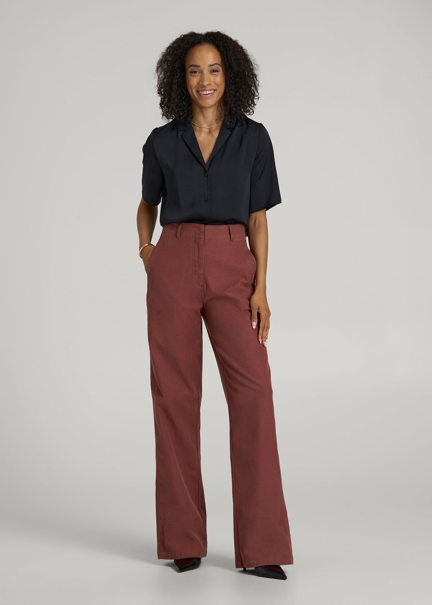 American Tall Women High Rise Wide Leg Flat Front Chinos for Tall Women in Intense Rust