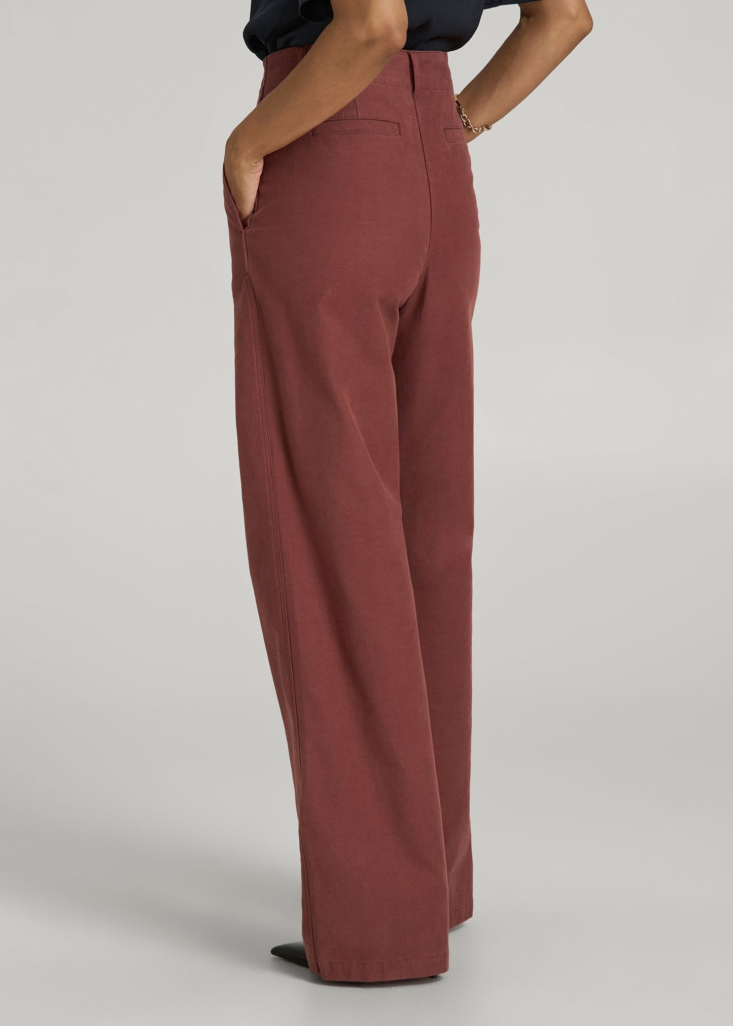American Tall Women High Rise Wide Leg Flat Front Chinos for Tall Women in Intense Rust